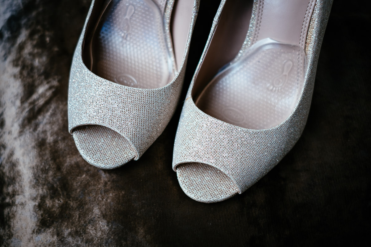 Close-up of the bride's glittery peep-toe wedding shoes at Carton House.