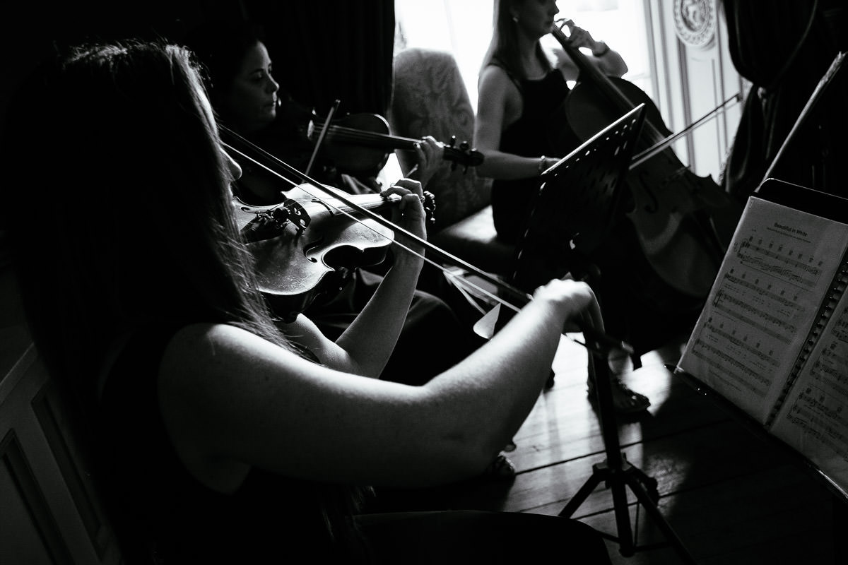 A string quartet plays during the ceremony at Carton House.
