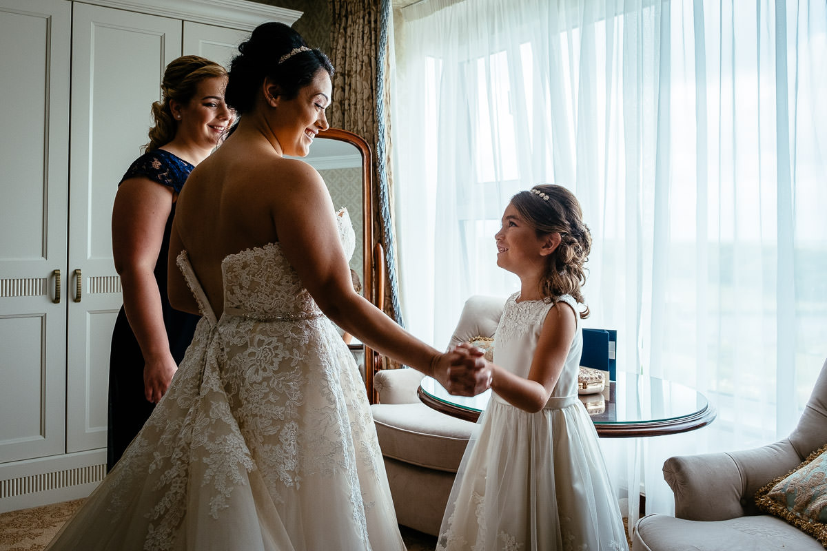 bride and her flower girl at glenlo abbey hotel wedding