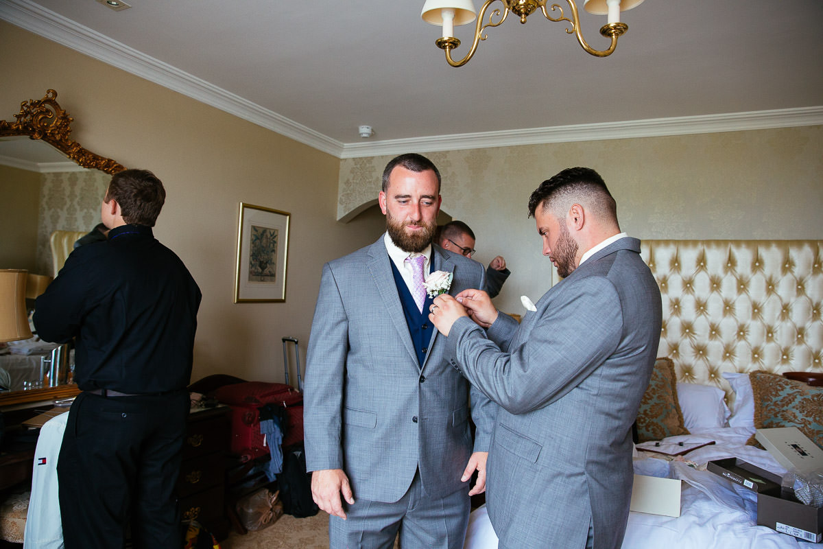 groom preparations at glenlo abbey hotel wedding