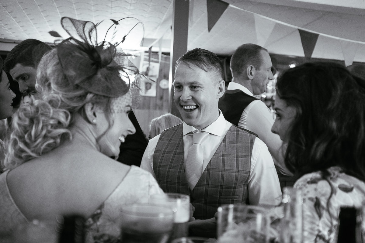 wedding guests at irish country pub