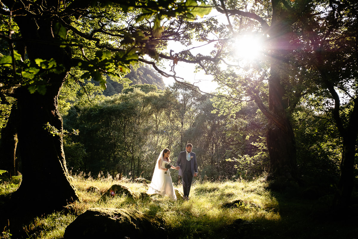bride and groom at sunset
