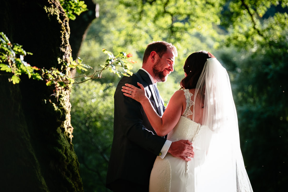 bride and groom at sunset