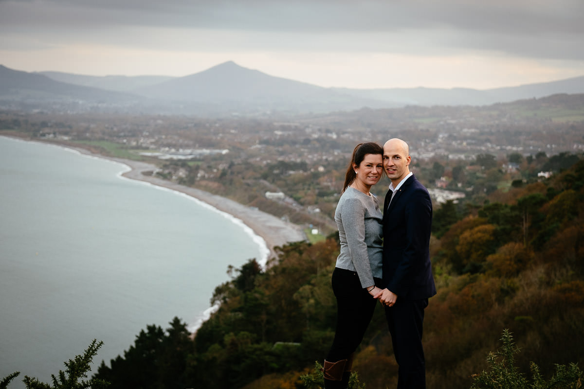 engaged couple overlooking dublin bay killiney