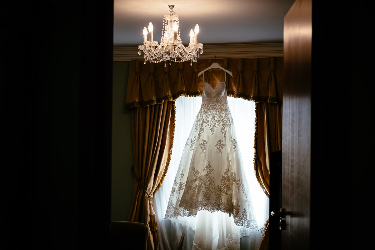 wedding dress hanging
