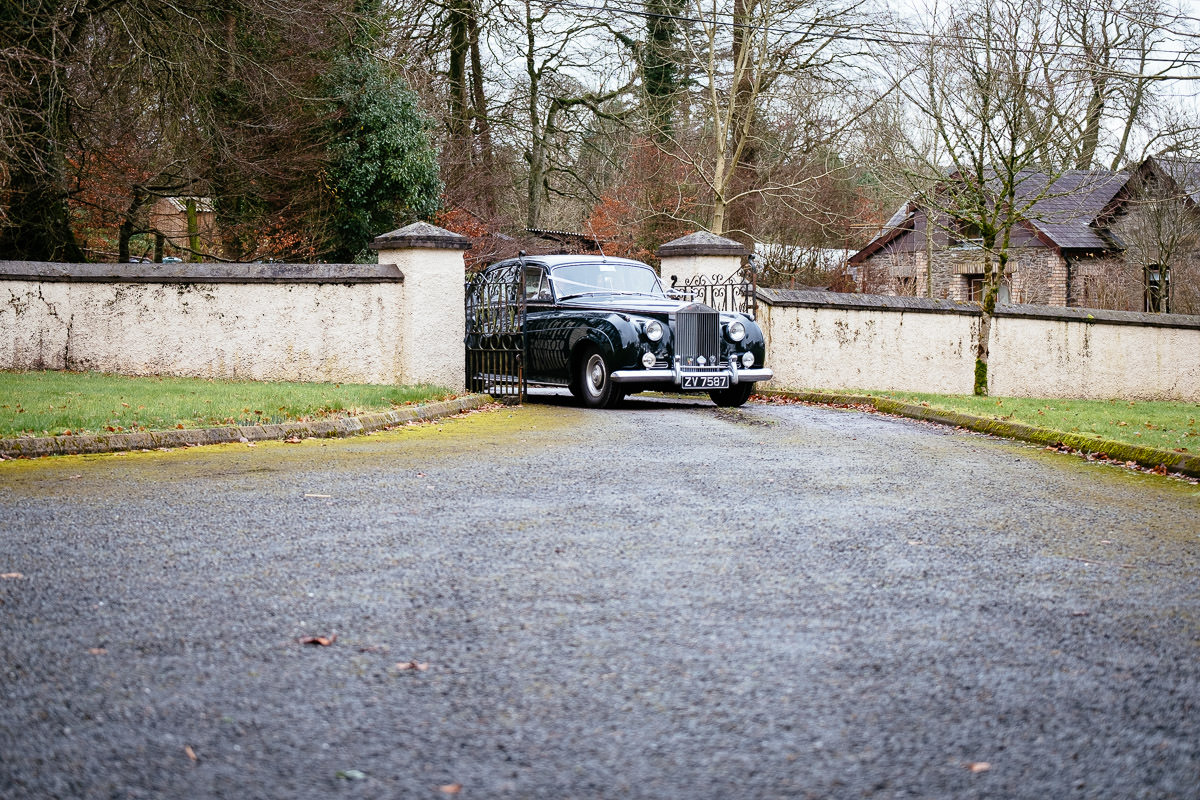 Winter Wedding in Rathsallagh House Wicklow 23 bride arriving at church