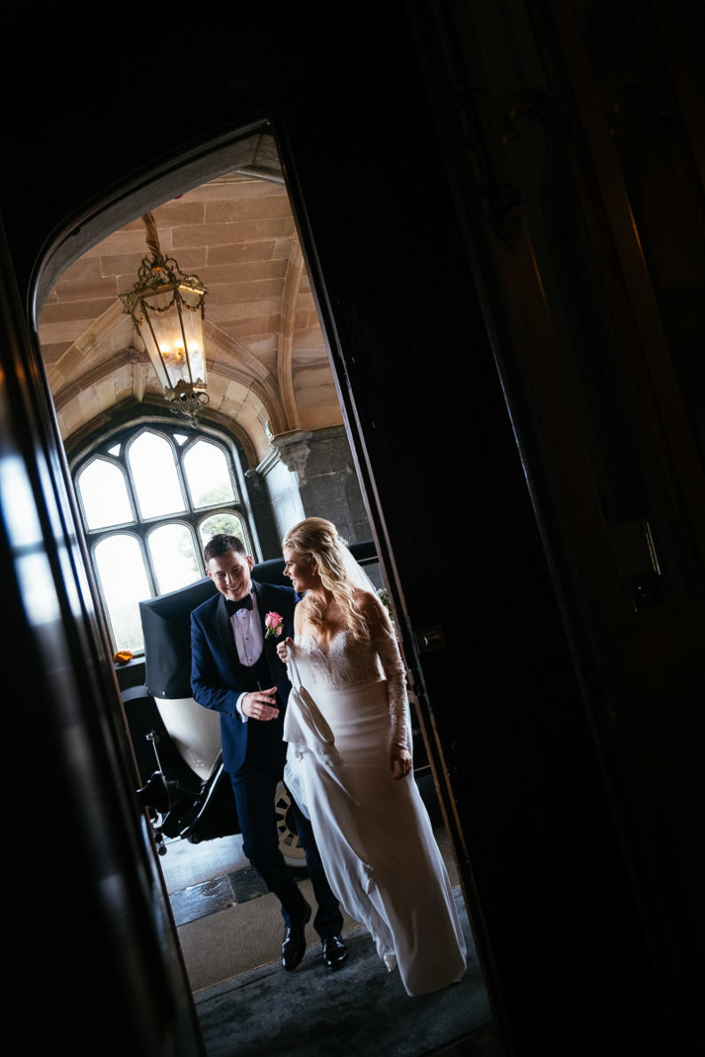 bride and groom arriving at markree castle in sligo