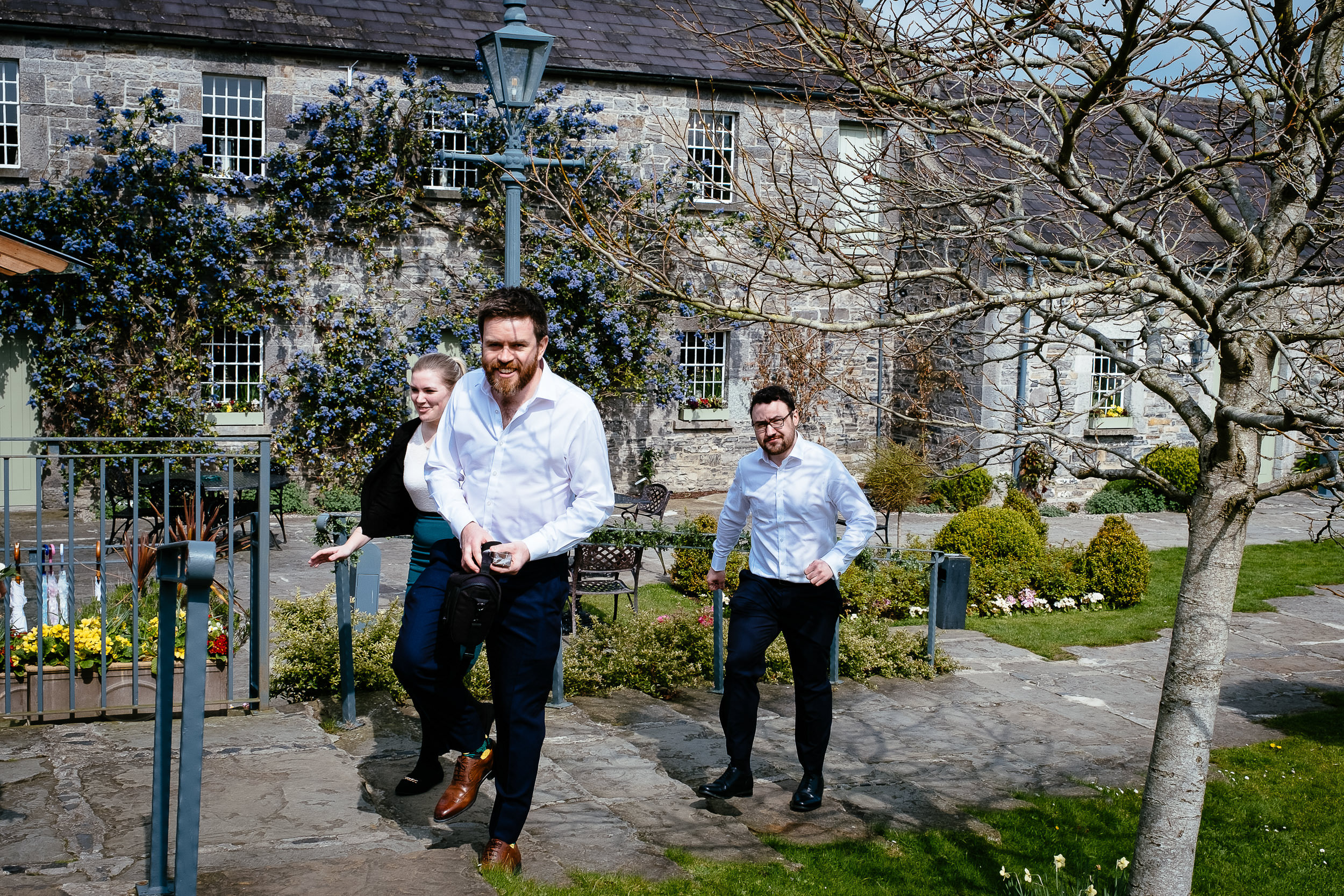 groom arriving at ballymagarvey village
