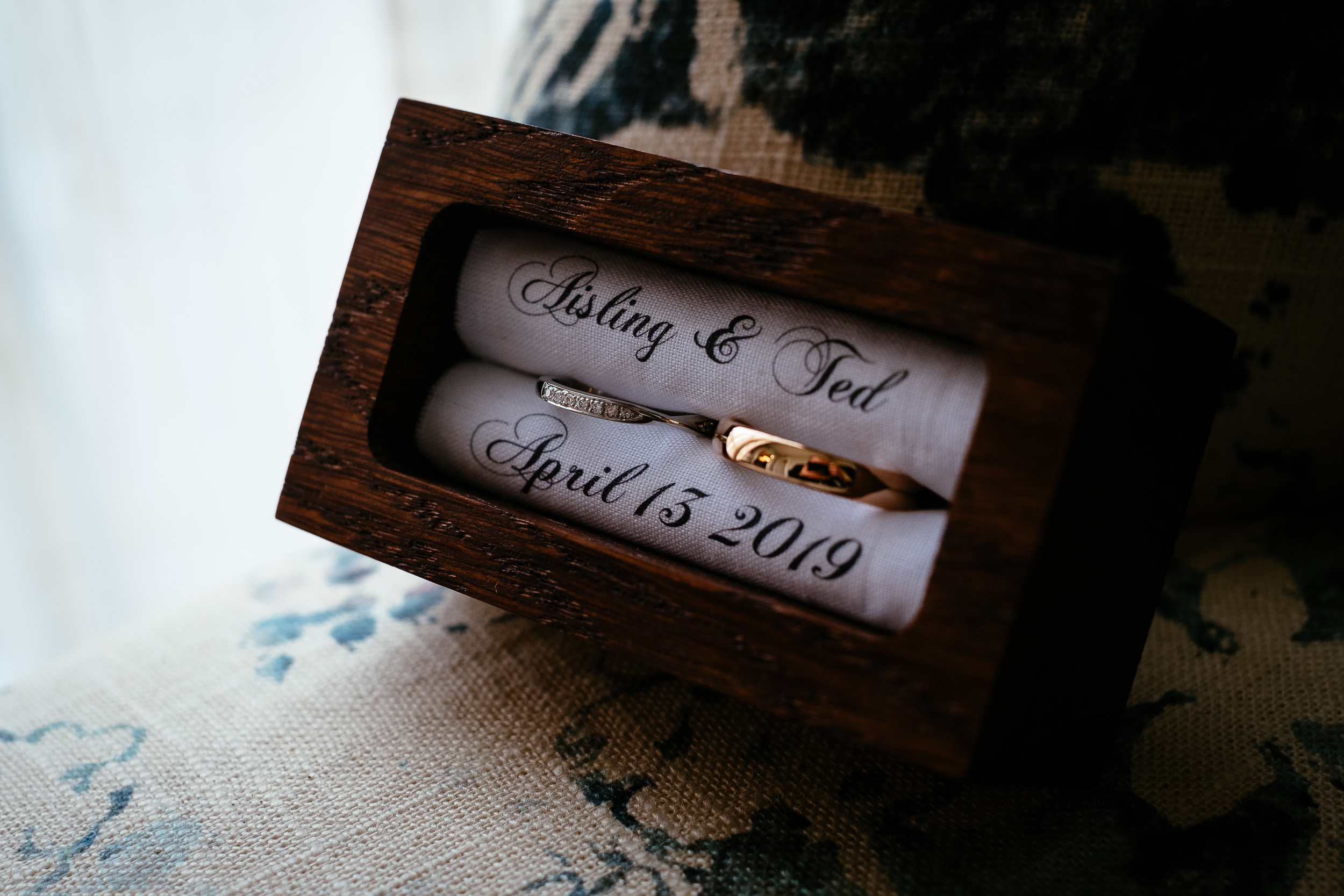 wedding rings in a wooden box