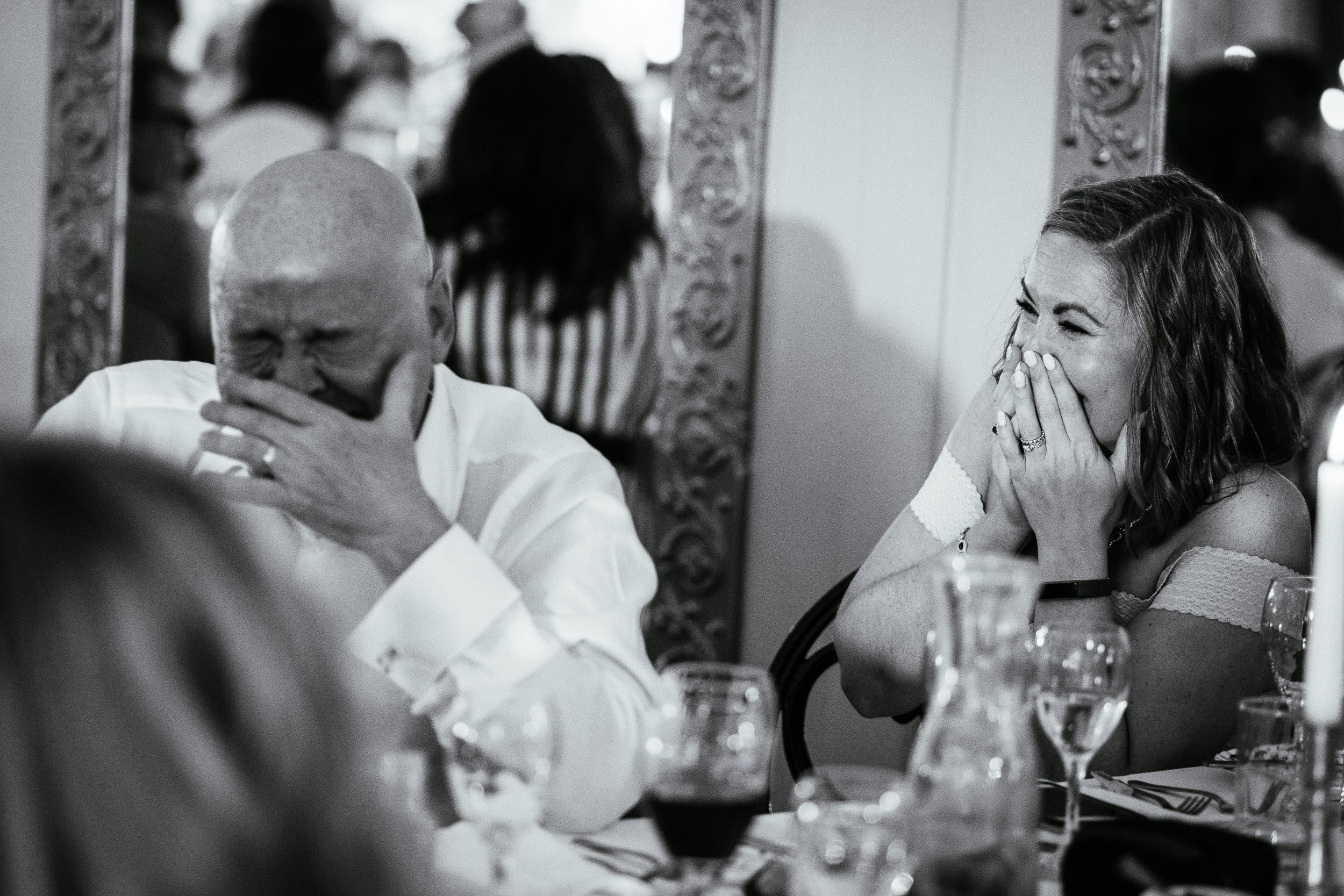 Gorgeous Summer Wedding At Ballybeg House Wicklow 140 wedding guests laughing during speeches