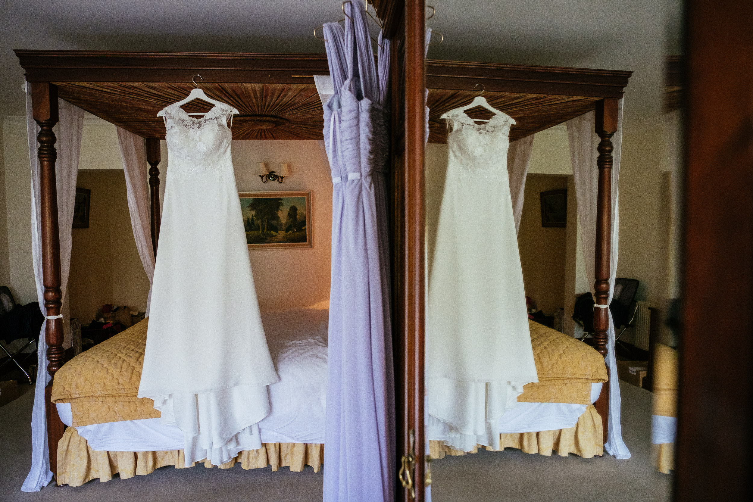 wedding dress hanging at tinakilly house