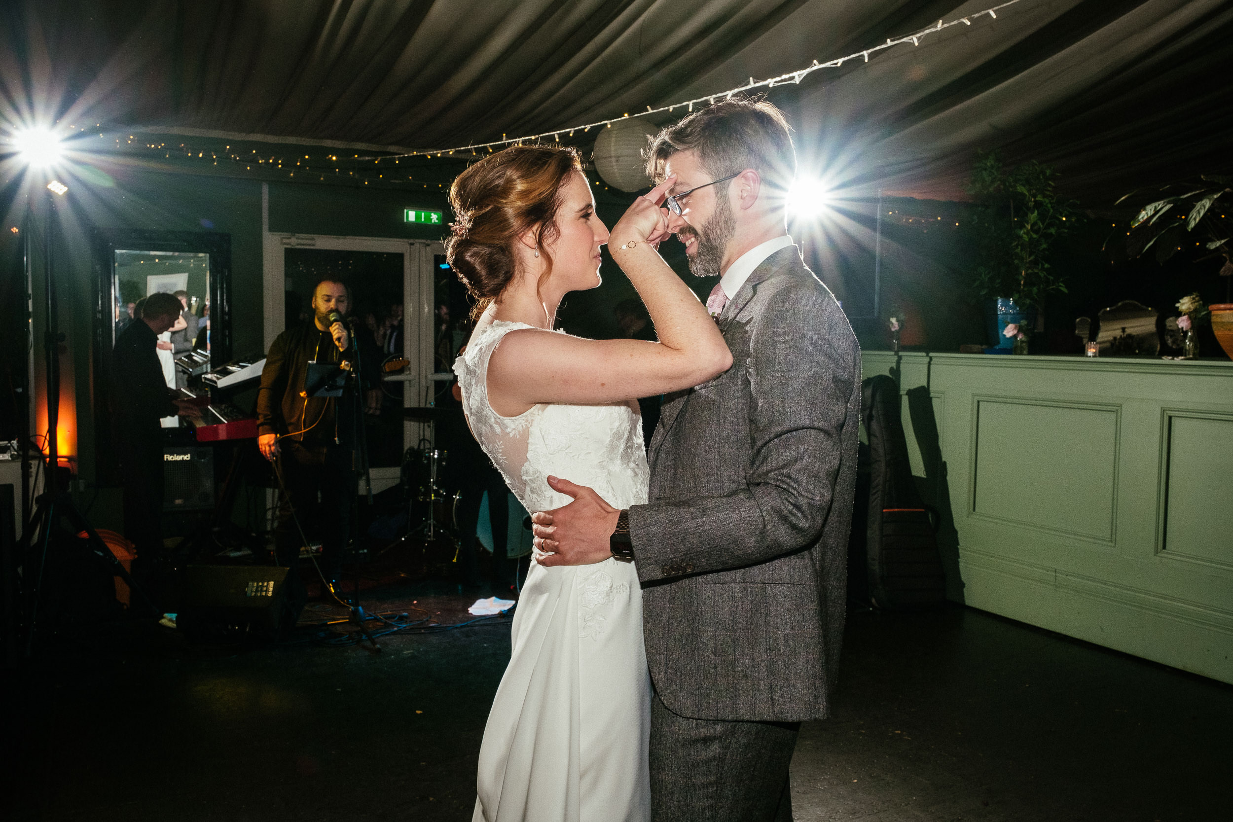 bride and groom laughing during their first dance at Tinakilly House Wicklow