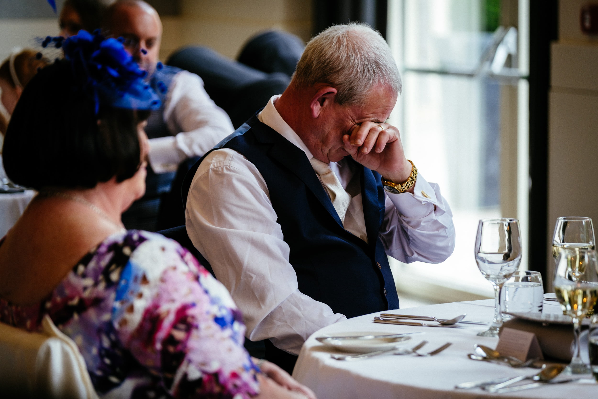 father of the bride crying during speeches at a Fota Island Resort Cork wedding