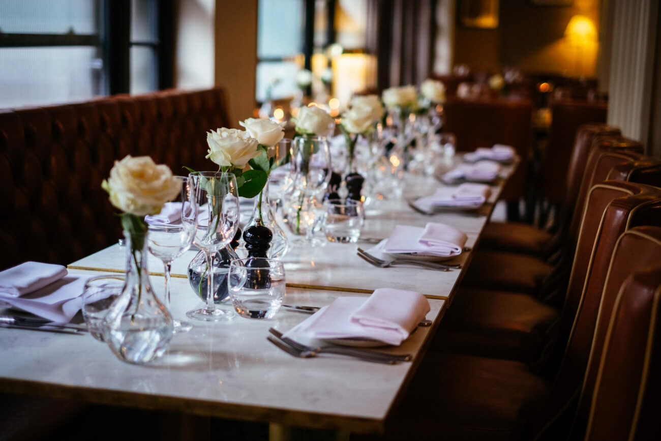 1 Beautiful Intimate Dublin City Wedding 104 table layout at pichet restaurant for an intimate dublin city wedding
