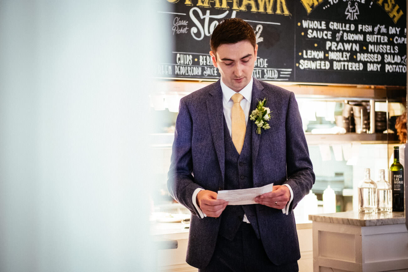 1 Beautiful Intimate Dublin City Wedding 148 groom making a speech at pichet restaurant