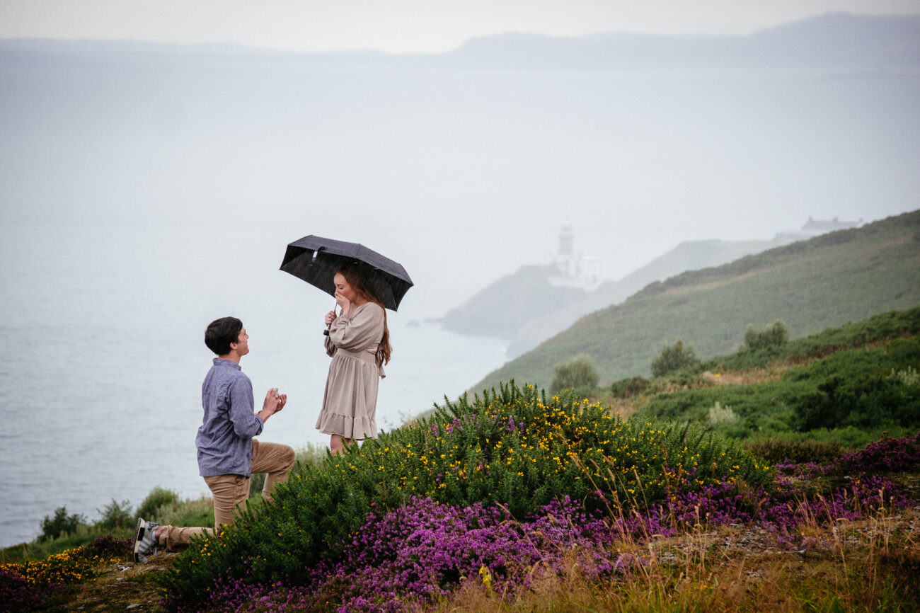 A proposal under an umbrella on the Howth cliff walk, Dublin