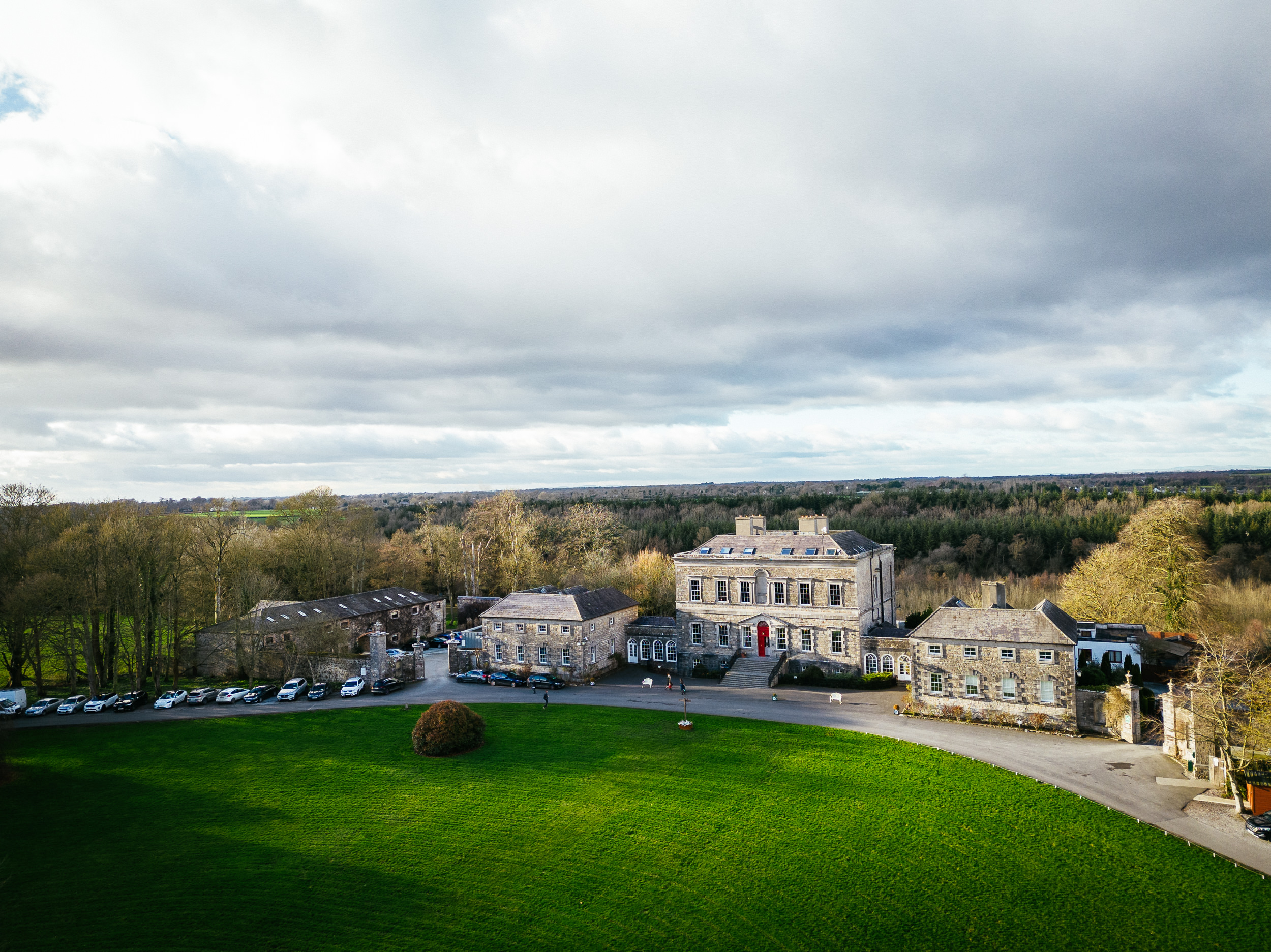An aerial view of a large mansion - Bellinter House wedding