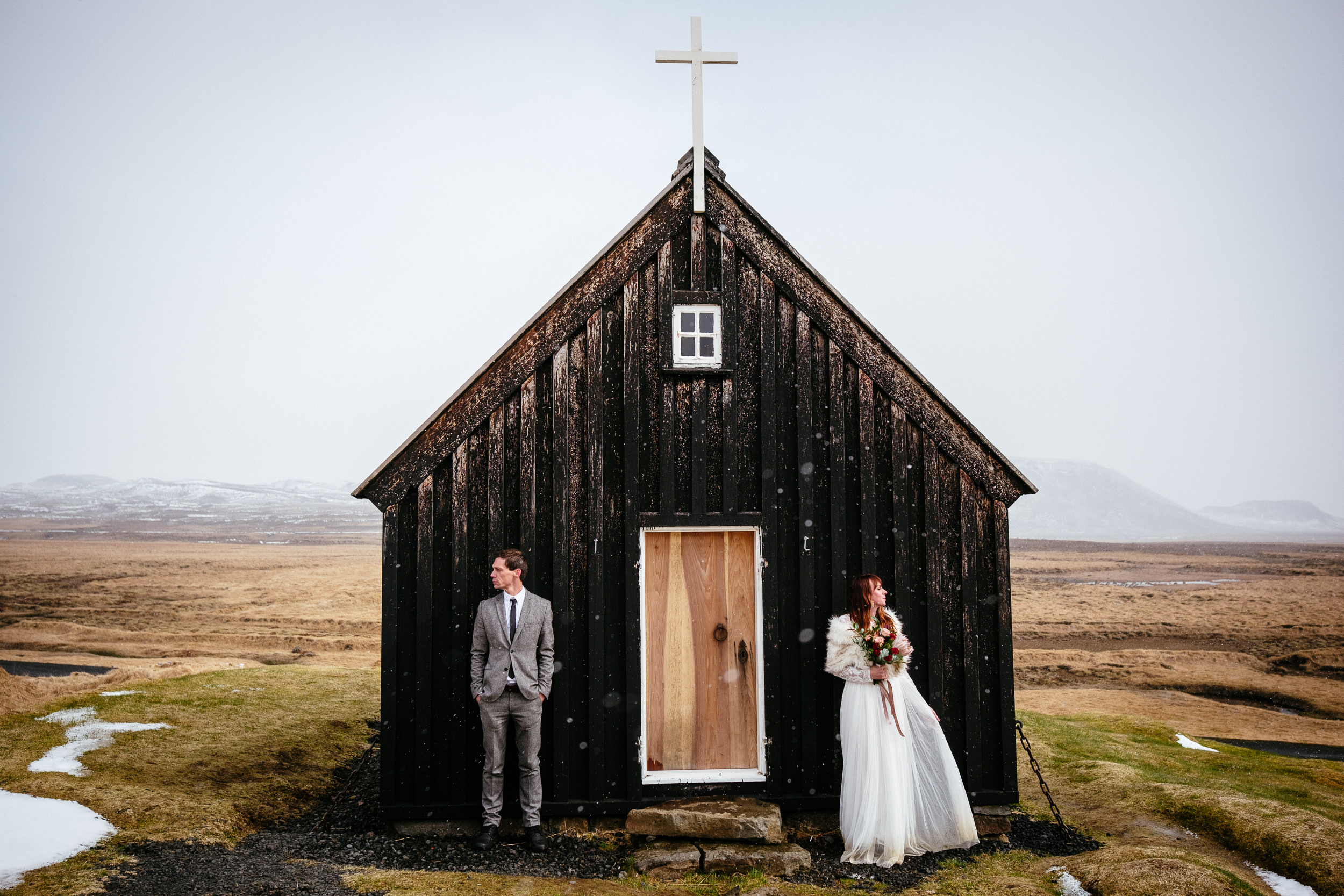 A couple share an intimate moment during their Icelandic elopement
