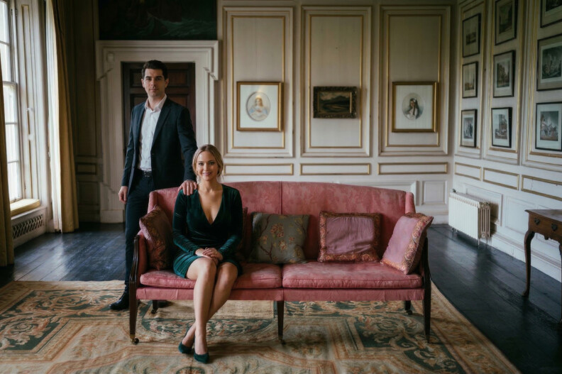 A couple in an elegant period room at Howth Castle