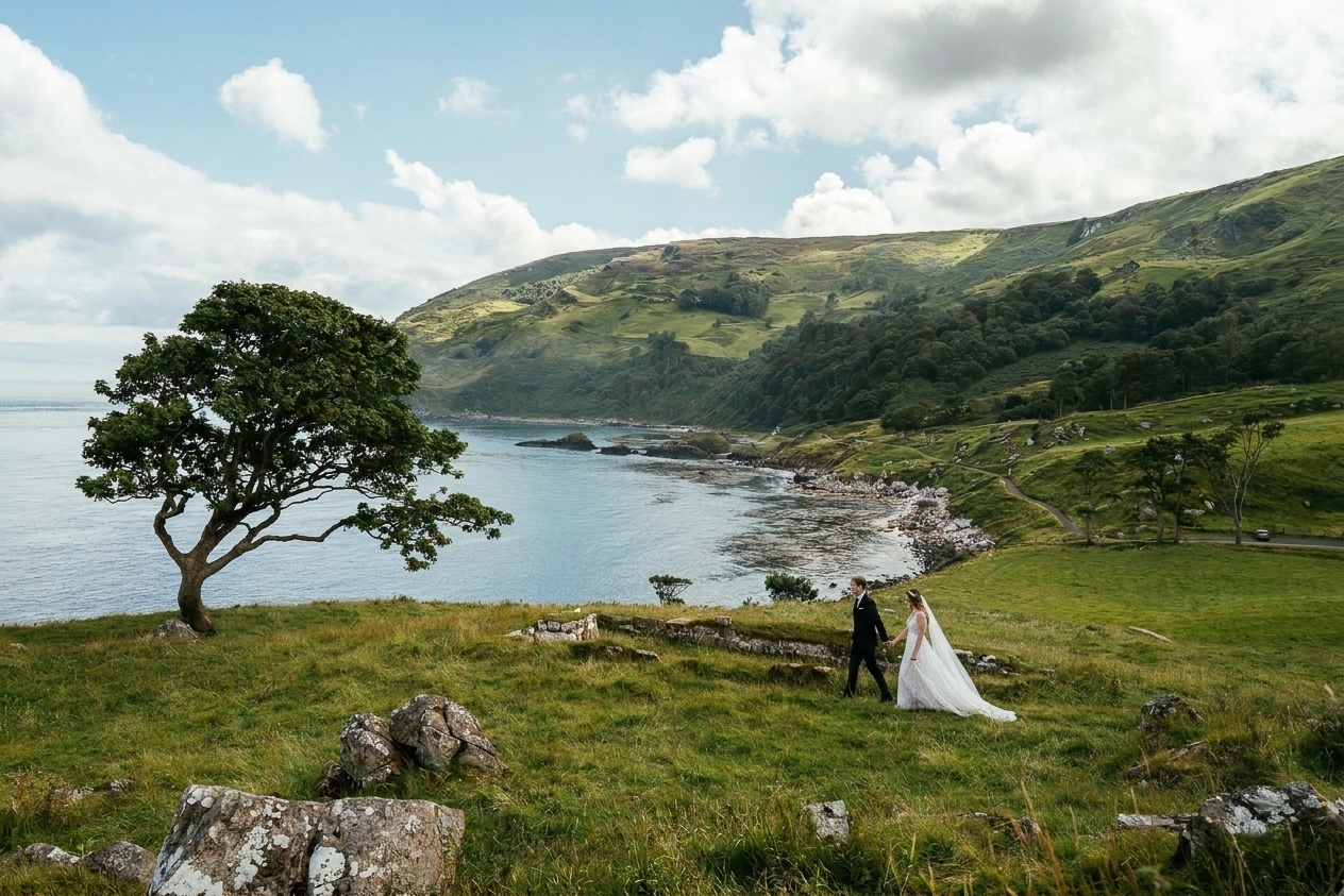 Eloping in Ireland 8 Golden hour elopement photography along Northern Ireland's coastline